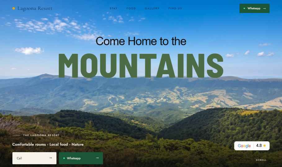 Resort and homestay website designed by KonnectAI
